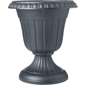 PL10GY Indoor/Outdoor Classic Traditional Plastic Urn Planter, 15" x 13", Gray