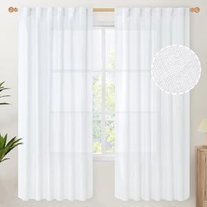 YoungsTex 72 Inch Length White Linen Curtains for Living Room 2 Panels, Rod Pocket Back Tab Semi Sheer Drapes for Light Filtering Window Treatments for Bedroom Dining, 52 X 72 Inch