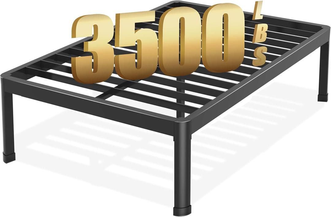 18 Inch Queen Bed Frame with Round Corner Edge Legs, 3500 lbs Heavy Duty Metal Platform Bed Frame Queen Size, Steel Slats Support/No Box Spring Needed/Noise Free/Non-Slip