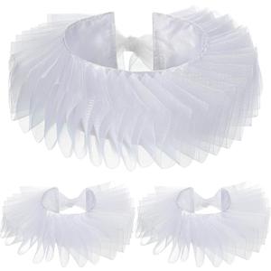 Geyoga Halloween Clown Collar and Cuffs Set Renaissance Elizabethan Neck Ruffle Collar Wrist Clown Cosplay Accessories (White)