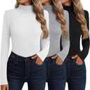 Neer 3 Pack Cotton Women's Turtleneck Long Sleeve Tops Thermal Underwear Base Layer Fall Winter Shirts Sweater (Medium, Black, Light Gray, White)