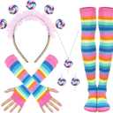 Lollipop Costume Women's Set, Candy Costume for Carnival with Hairband, Earrings, Necklace, Gloves and Overknees