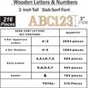 3 Inch 216 Pieces Wooden Letters & Numbers for Crafts Unfinished Wood Alphabet ABC & Numbers 0-9 for Wall Decor