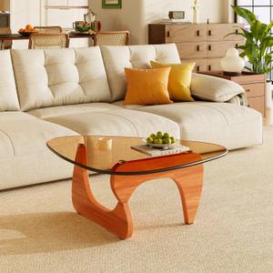 Coffee Table Glass Small Farmhouse Coffee Table Mid-Century Modern Wood Coffee Tables for Living Room, Walnut Brown, 32 Inch