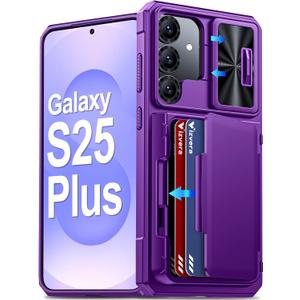 Vizvera for Samsung Galaxy S25+Plus Case Wallet RFID [Cards Holder][Camera Cover][Edge Raised] Full Body Rugged Shockproof Silicone Protective Phone Case for Galaxy S25+Plus 6.7"(Purple)