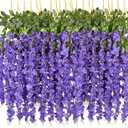 DearHouse 6 Pack 3.75 Feet/Piece Artificial Fake Wisteria Vine Ratta Hanging Garland Silk Flowers String Home Party Wedding Decor (Purple)