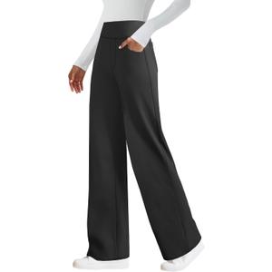 Keriffe Womens Wide Leg Yoga Pants with 4 Pockets High Waist Stretchy Loose Dress Work Casual Sweatpants, Size: Large