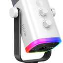 FIFINE XLR/USB Gaming Microphone for Streaming Podcasting, PC Computer RGB Mic, with Gain Knob, Mute Button, Monitoring Jack, Gamer Mic for Recording Video Creation-AmpliGame AM8 White