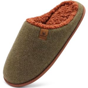 KuaiLu Mens House Memory Foam Slippers with Orthopedic Arch Support Comfy Warm Plush Lining Slip On Casual Pantuflas Mans Comfortable Bedroom Shoes Rubber Sole for Indoor&Outdoor Green Brown Size 10