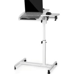 Gamork Gas Spring Adjustable Height Rolling Portable Laptop Desk, Mobile Standing Desk on Wheels, Small Sit Stand Desk with Laptop Stand/Cup Holder/Hook (White, 26"x19")