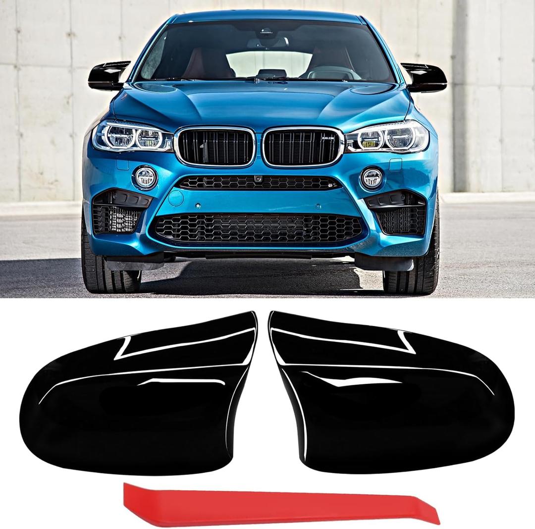 Jaronx Compatible with BMW Mirror Cover X3 F25 LCI 2014-2018/X4 F26 2015-2017/X5 F15 2014-2018/X6 F16 2015-2019, Clip-on Left & Right Side Ox Horn Style Rearview Mirror Caps for BMW(Glossy Black)