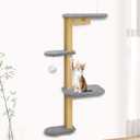 Wall Mounted Cat Wall Shelves and Climbing Tree for Kittens, 4-Tier Adjustable Cat Furniture for Indoor Cats Under 30lbs, with Grey Plush Platforms, Gray