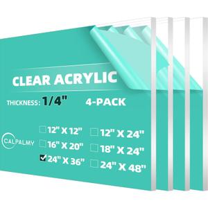 CALPALMY (4-Pack) 24 x 36 Clear Acrylic Sheet Plexiglass 1/4" Thick; Use for Craft Projects, Signs, Display Cases, Sneeze Guard and More; Cut with Cricut, Engraver, Power Saw or Hand Tools