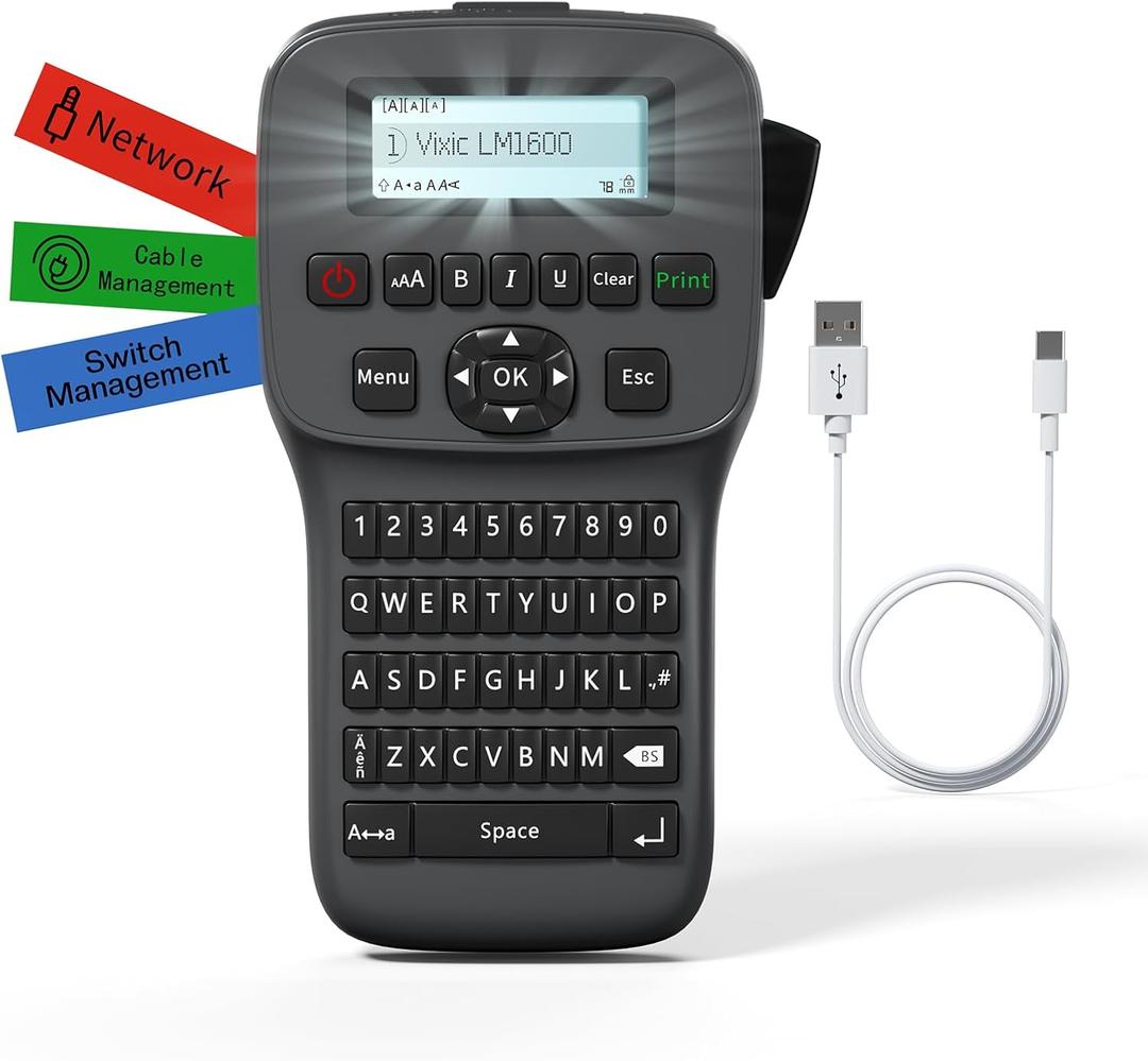 Label Maker Machine with-Tape, Industrial Label Makers Bluetooth, Heat Shrink Label Maker Waterproof-Labels, LM1600 Handheld Labeling Machine Rechargeable Cable Electrician Portable Labeler Backlit
