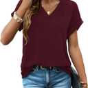 WIHOLL Womens Tops Dressy Casual Rolled Short Sleeve V Neck T Shirts Summer Business Work Blouses Crepe Texture Outfits