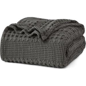 PHF 100% Cotton Waffle Weave Blanket King Size, Soft Lightweight Breathable Cozy Summer Blankets for Bed, Luxury Aesthetic Woven Bedding for Home Decor, 108"x90", Charcoal Grey