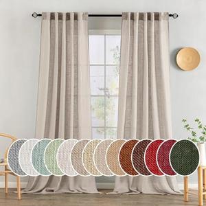 MIULEE Natural Linen Curtains 90 Inch Long 2 Panels for Bedroom Living Room, Soft Linen Textured Window Drapes Semi Sheer Light Filtering Back Tab Rod Pocket Farmhouse Modern Burlap Look Decor
