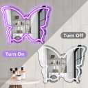 Butterfly Neon Sign Mirror, LED Neon Signs for Wall Decor, 15.7'' x 12'' Dimmable Neon Light for Teen Girls & Kids Birthday Party Gift, Neon Sign for Bedroom Decor, Wall Mirror, USB Powered (Purple)