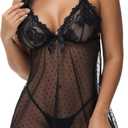 ALOVECDYV Women's Sexy lingerie Lace Babydoll Chemise Sleepwear Black XL