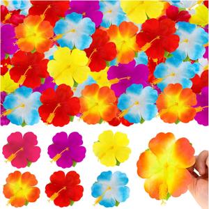 120 Pcs Artificial Hibiscus Flowers, 6 Colors Tropical Hawaiian Fake Luau Fake Hibiscus Flowers Decoration for DIY Crafts, Summer Party Favors Supplies, Cake Tables Centerpieces