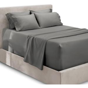 Hearth & Harbor Extra Deep Pocket King Size Sheets Sets - Fits Mattress 18-24 Inches Deep - Extra Deep Pocket Sheets - 6 Piece King Size - Grey