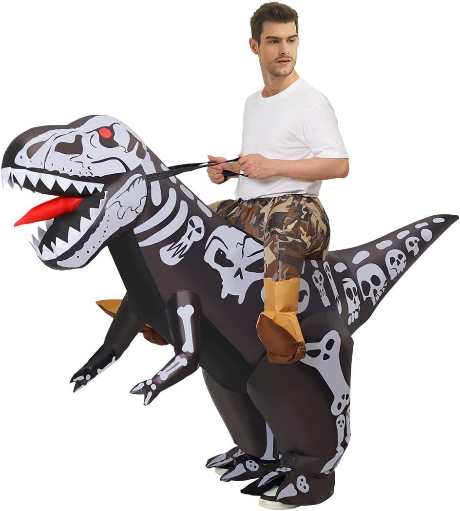 COMIN Inflatable Dinosaur Costume Adults Ride-on Inflatables Blow Up Dino Costume Skeleton Funny Dress for Halloween Party (63'')
