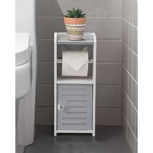AOJEZOR Toilet Paper Holder Stand: PVC Bathroom Cabinet Storage for Apartment Dwellers - Bathroom Storage - Light Grey (15.4 inch H)