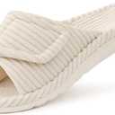 Litfun Orthopedic Arch Support Slippers for Women Comfortable Open Toe Indoor House Slippers Corduroy Cross Bow Bedroom Shoes for Plantar Fasciitis (10, Cream)