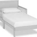 Dream On Me Brookside Toddler Bed, Low Floor Wooden Bed, Side Safety Bed Rails, GREENGUARD Gold & BSA Certified, Non-Toxic Paint Finish, New Zealand Pinewood, Up to 50 lbs - Pebble Grey, 53x29x28 Inch