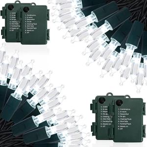 KOUQIYA Battery Operated Christmas Lights 4 Pack, 17ft 50 LED Mini String Light with Auto-Timer 8 Modes Waterproof Tree Lights (Cool White)