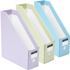 Y YOMA Cardboard File Magazine Holder, Pastel Color, 6 Pack Desktop Binder Holder with Labels Vertical File Storage Foldable Organizer Box, for Office Classroom Home Workspace