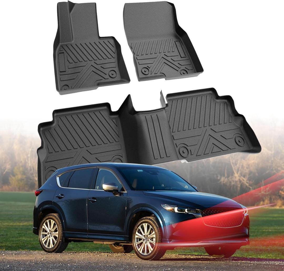Carbon Fiber Floor Mats for Mazda CX-5 2017-2020/2021 2022 2023 2024 2025, All Weather Protection TPE Car Mats Custom Car Liners Accessories, Front & 2nd Row Floor Liners Set, Black