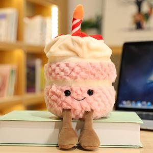 11 Inch Birthday Cake Plush Stuffed Animals Plush Pillow Toy Soft Cake Plushies Funny Soft Food Plush Toys Gifts for Kids Birthday (Pink)