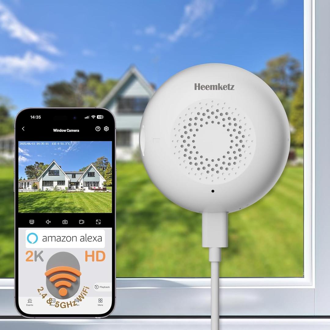 3MP Window Security Camera, 5GHz & 2.4GHz WiFi 6 Indoor/Outdoor Monitoring, Max AI Color Night Vision, 110 Wide Angle, Easy Stick-on Install, Alexa Compatible, 24/7 Recording (White)