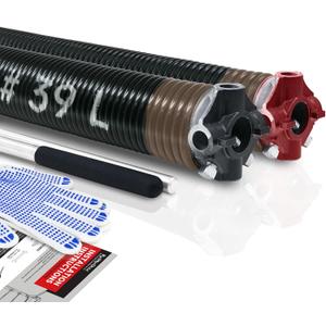 Pair of 2" Garage Door Torsion Springs Set with Non-Slip Winding Bar & Gloves,High Precision Electrophoresis Black Coated, for Replacement & Installation, MIN 16,000 Cycles (0.234x2"x39")