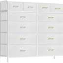 VASICAR Chest of Drawers for Bedroom with 12 Deep Drawers Tall Fabric Dresser, Storage Cabinet for Closet, Nursery, Bedside, Living Room, Entryway, Hallway (White), Large