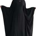 Muslim Abaya Dress Women Middle East Arabian Prayer Robe Batwing Maxi Kaftan Abaya Dress with Hijab (One Size, Black)