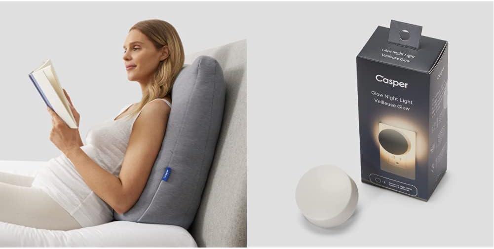 Casper Sleep Backrest Pillow, One Size, Gray & Sleep Glow Night Light, Single Pack