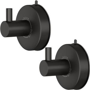 DGYB Suction Cup Hooks for Shower Set of 2 Towel Hooks for Bathrooms SUS 304 Stainless Steel Matte Black Shower Hook for Loofah 15 LB Bathroom Hook for Towels