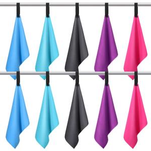10 Count Quick Dry Microfiber Camping Towels 25x32 cm Travel Hand and Face Towel with Hang Loop Backpacking Ultralight Fast Drying Washcloth for Hiking Outdoor Adventures Yoga(5 Colors)