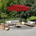 JEAREY 3 Tiers 9 FT Patio Umbrellas Outdoor Table Umbrella with Push Button Market Umbrella 8 Sturdy Ribs UV Protection Waterproof for Garden,Red