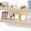 Oak Floating Shelves for Wall, Wall Mounted Wooden Shelves for Bathroom, Bedroom, Kitchen & Living Room, Rustic Storage & Decor Display Shelf for Plants, Books & Towels, Set of 2, 24"x7"x1.5"