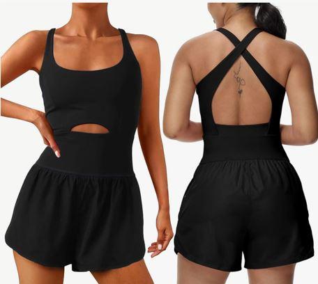 Wenlia Women Workout Romper Onesie Sleeveless One Piece Outfits Shorts Atheletic Running Jumpsuit Clothes, M