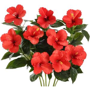 Hotop 3 Pack Artificial Hibiscus Plants 3313 in Realistic Silk & Plastic Tropical Bouquets, Lifelike Blooms with Bendable Stem for Home Living Room Wedding Restaurant Patio Event Decor (Red)