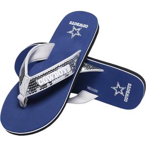 FOCO Womens NFL Team Logo Sequin Strap Sandals Flip Flops (5-6)