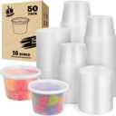 50set - 16oz Plastic Deli Container with lids, Airtight, for Slime, Soup, Meal Prep, BPA Free, Stackable, Leak Resistant, Microwave/Freezer Safe