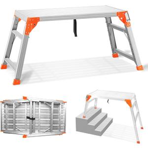 SHANTRA Multifunctional & Adjustable Work Platform with 330 lbs Capacity, 24 to 35 inches Step Ladder, Aluminum Folding Scaffolding Ladder, Heavy Duty Portable Work Bench Stool with Non-Slip Feet