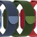 3 Pack Mesh Metal Band Compatible with Apple Watch Band 38mm 40mm 41mm 42mm 44mm 45mm 46mm 49mm, Stainless Steel Magnetic Loop Strap for iWatch Ultra 3 2 1 Series 11/10/9/8/SE/7/6/5/4/3 Men Women (E-Blue/Grass Green/Red)