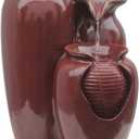 Teamson Home Jar 3 Tiered Floor Waterfall Fountain with Pump for Outdoor Patio Garden Backyard Decking, 20 Inch Height, Brown