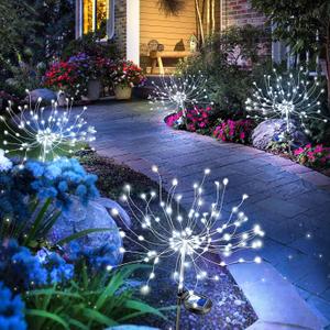Anordsem Solar Garden Lights Outdoor: Bendable Copper Wire with 120 LED Firework Beads - Waterproof 2 White Lighting Modes for Yard Patio Path - Gardening Gifts for Homeowner Gardener (4 Pack)